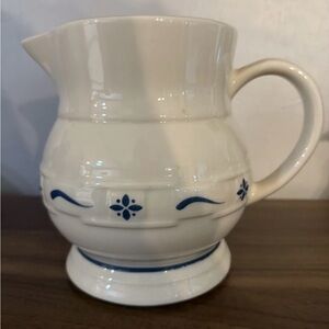 Longaberger Pottery Woven Traditions Blue Large Milk Pitcher 2 Quart Made In USA